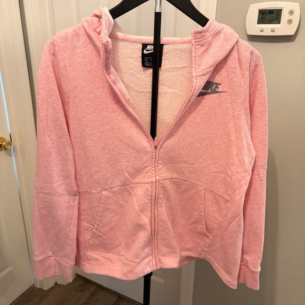 Nike Sportswear Gym Vintage Full-Zip Hoodie Pink Heathered Knit Large Old School